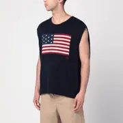 [Polo Ralph Lauren] Navy blue vest with flag Big-Fit L Blue