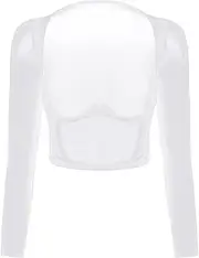 [GRRKDFQ] Women's Erotic Costumes See-Through Mesh Underwire Crop Top Long Sleeve Open Cup T-Shirt Tops