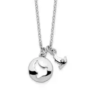 Sterling Silver Rhodium-Plated Cz Cut Out Dove & Dangle Necklace