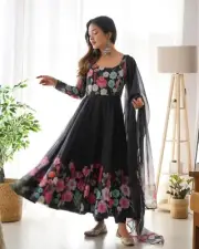 Indian Traditional Designer Silk Anarkali Suit with Dupatta and Pant Party Wear