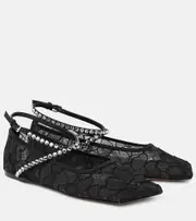 [Amina Muaddi] Amina Muaddi Ane embellished lace ballet flats AU 6 black
