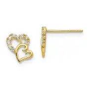 14K Yellow Gold Clear CZ Double Heart Stud Earrings Madi K Children's Jewelry