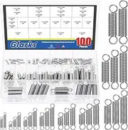 Glarks 100pcs Stainless Steel Extension Springs with Double Hook Sets 25 Sizes Small Spring Tension Spring Wire Assortment for Machinery Construction Industrial
