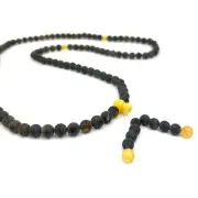 Amber Beads, Tibetan Buddhist Green and Butter Color Bodhi Japa Mala