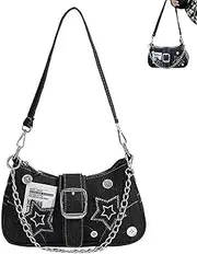 [ESOMAVRIX] Y2k Purse, Vintage Trendy Y2k Bag with Chain Decor, Underarm Y2k Shoulder Bag with Top Handle, Zipper Y2k Purses for Women Girls Work Travel, Y2k Purse/4177