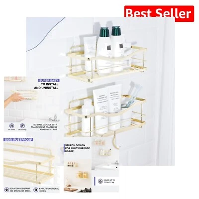 Swift Draining Stainless Steel Bath Caddy - Easy Mount Shower Storage with Hooks