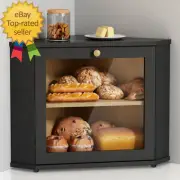 Corner Bread Box for Kitchen Countertop Black Bread Storage Container Homemade