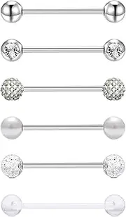 [Gojewen] 6pcs Tongue Bars 16mm Surgical Steel Metal Tongue Barbells Piercing 14G Tongue Rings Jewellery Silver Black Gold