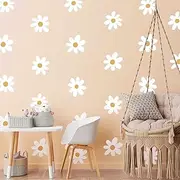 Daisy Wall Decals Boho Flower Wall Sstickers Baby Nursery Kids Room Girls Bedroom Wall Window Decor (White-Small)