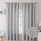Short Linen Curtain Living Room Rod Pocket Semi Sheer Curtains Burlap Light