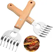 Stainless Steel Meat Shredder Claws with Long Wooden Handles for Pulled Pork, Turkey, Chicken - BBQ Tools for Shredding, Pulling, Handling, and Serving