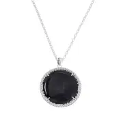 Jade of Yesteryear Round Black Jade and CZ Halo Pendant with Chain