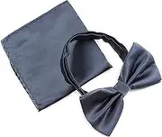 [Zasel] Mens Gunmetal Plain Coloured Checkered Bow Tie & Matching Pocket Square Set