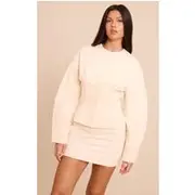 Almond Tailored Woven Boxy Balloon Sleeve Blazer, Almond
