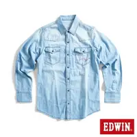 在飛比找樂天市場購物網優惠-EDWIN 雙口袋長袖丹寧襯衫-男款 石洗藍