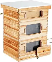 VEVOR Bee Hive 30 Frame Bee Hives Starter Kit, Beeswax Coated Fir Wood, 2 Deep + 1 Medium Bee Boxes Langstroth Beehive Kit, Transparent Acrylic Windows with Foundations for Beginners Pro Beekeepers