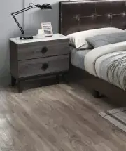 Modern Grey Nightstand w/ Drawers - Plywood Bedside Table