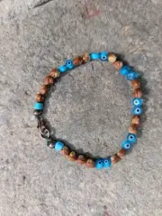 Native American Juniper Ghost Bead Kids Bracelet Blue "Evil Eye" Beads 6.5"