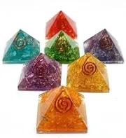 World of Crystals Seven Chakra Gemstone 7 PCS Orgone Small Baby Pyramid SET for Meditation, Concentration & Peace of Mind