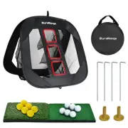 Pop-up Golf Chipping Net Set - Foldable Training Kit with 2 Hitting Mats, 6 P...