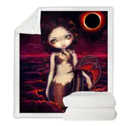 Beautiful Fantasy Art Red Glow Mermaid Eclipse Throw Blanket