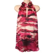$89 ANNE KLEIN Pink Black Amaranth Multi Print Keyhole Sleeveless Top 3X NWT