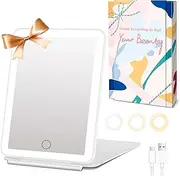 FUNTOUCH Rechargeable Travel Makeup Mirror with Lights, Portable Lighted Vanity Mirror with 80 Led,3 Color Lighting,Touch Dimming,Tabletop Light up Mirror in Gifts Package,Cosmetic Gifts for Women