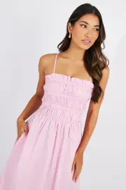 Ally Fashion Pink Maxi Dress Sleeveless Shirred - Size 16, Women's Maxi Dress