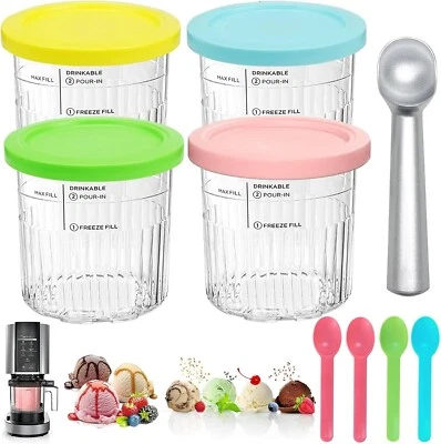 4 Pack Cups for Ninja Creami Deluxe 11-in-1 XL Pints, 24 Oz Compatible with N...