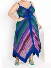 NEW City Chic Ladies Azure Bright Stripe Miriam Maxi Dress Plus Size S 16 #M80
