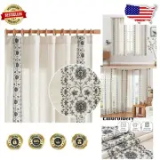 Elegant Boho Floral Curtains - 63" Light Filtering Linen Blend Drapes, 2 Panels