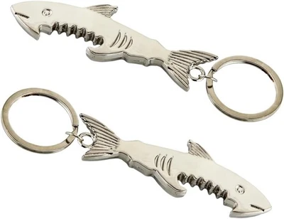 2x Shark Beer Bottle Metal Opener Key Chain Ring Man Cave Party Bar Cap - NEW