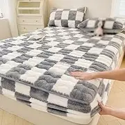 Bed Sheets Deep Pockets Queen Size,Solid Color Plush Thicken Quilted Mattress Cover, Warm Soft Crystal Velvet Bed Fitted Sheet (Color : Color B, Size : 180 * 200cm)