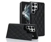 3 Cards Leather Case for Samsung Galaxy S22 Ultra, RFID Blocking Material to Protect Card Data - Black