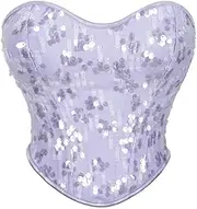 [OFFSUM] Women's Sexy Corset - Fashion Solid Color Sequin Crop Top Vest Sleeveless Adjustable Backless Large Size Party Club Lingerie Shapewear