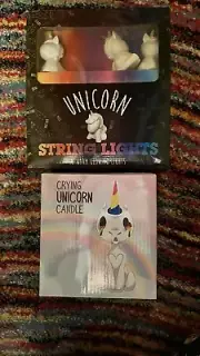 Unicorn Candle and String Lights