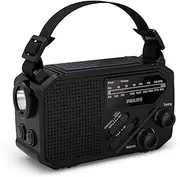 Philips TAR1609 Portable FM/AM Radio with Internal Rechargeable Battery, AAA Battery & Crank Backup, Solar Power, Built-in LED Light & Torch for Camping, Hiking & Power Outages