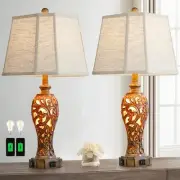 Set of 2 Rustic Table Lamps for Living Room Bedroom, 2 USB Ports 25'' Vintage