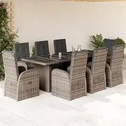 Patio Furniture Sets 9 Piece Garden Dining Set with Cushions Grey Poly Rattan