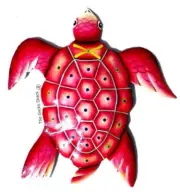 Beach Turtle Recycled Metal Wal Art in Red Garden Décor