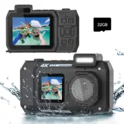 33FT Underwater Camera 4K 30FPS Digital Camera with Dual Screens Selfie 13MP ...