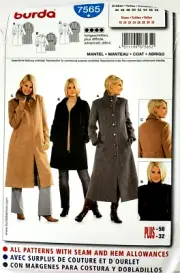 Burda 7565 Misses' Coat Sewing Pattern 18-32 NEW! Uncut
