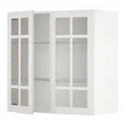 METOD wall cabinet w shelves/2 glass drs, white/Stensund white, 80x37x80 cm