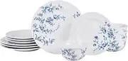 222 Fifth Bellamy Blue 12-Piece Porcelain Dinnerware Set – Service for 4, Dinner Plates, Salad Plates & Cereal Bowls, Durable Porcelain, for Daily Dining & Entertainment, Microwave & Dishwasher Safe