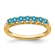 14K Yellow Gold Blue Topaz and Real Diamond 7-stone Ring