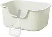 Cat Open Top Pet Litter Tray Durable Anti Splashing Cat Sandbox Deep Loo High Sides Cat Litter Tray for All Kinds of Cat Litter, White