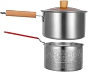 BRIGHTFUFU 1Set Stainless Steel Frying Pot with Basket Portable Deep Fryer for Household Cooking for Soup Porridge Quick Frying Ergonomic Handle Design