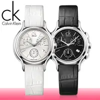 在飛比找momo購物網優惠-【瑞士 CK手錶 Calvin Klein】三眼造型皮革女錶