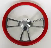 Chevelle Nova Camaro Impala 14" Steering Wheel Red Billet Chevy Bowtie Cap (for: Chevrolet)
