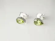 Pear shaped Peridot Sterling Silver Stud Earrings, Minimalist design, Teardrop,